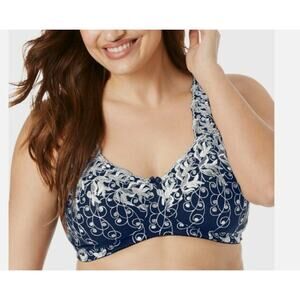 Amoureuse Bra Blue & Silver Embroidered U/W Unlined 46C Front Close 27-0598-6